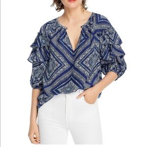 LINI Alison Floral Keyhole Blouse Blue XS NWT NEW REG $188